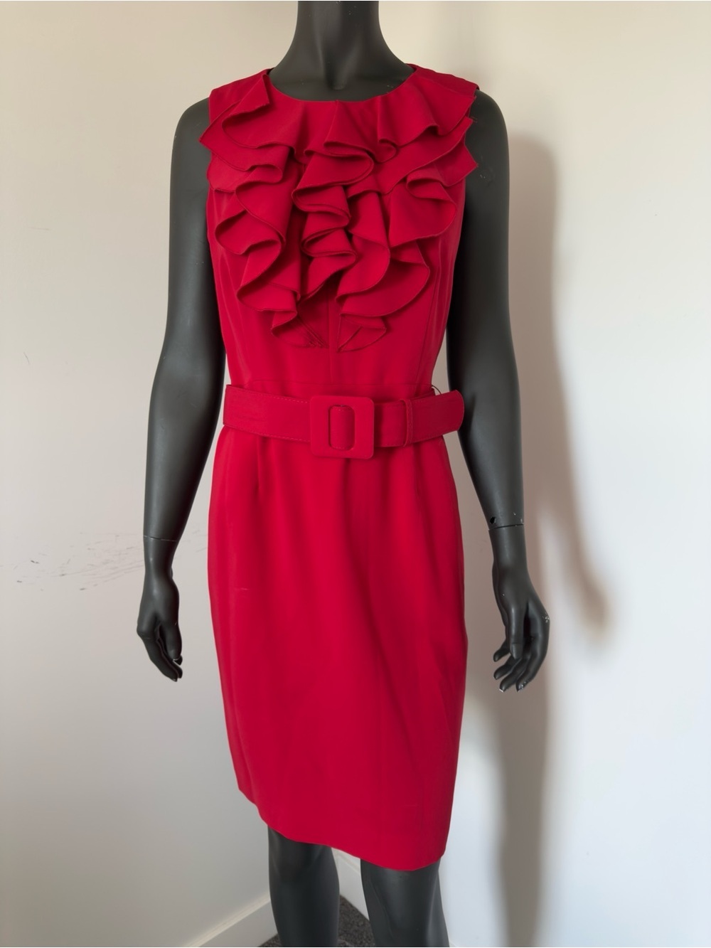112. Spense Sleeveless Red Ruffle Belted Sheath Dress NWT